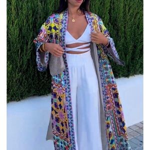 Zara Blogger Favorite Long Printed Silky Kimono Belted Robe